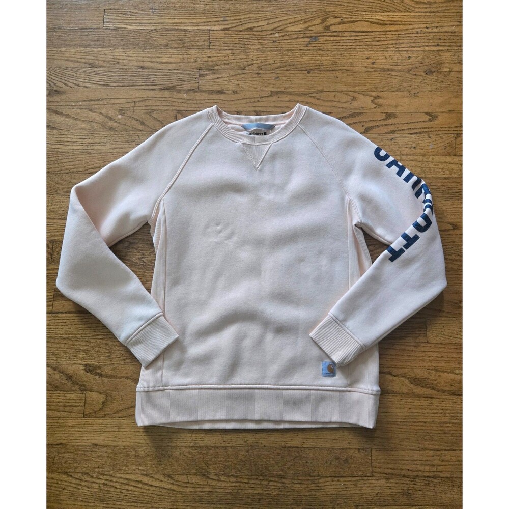Carhartt Women's Relaxed Fit Crewneck Sweatshirt Graphic Sleeve Peach Medium